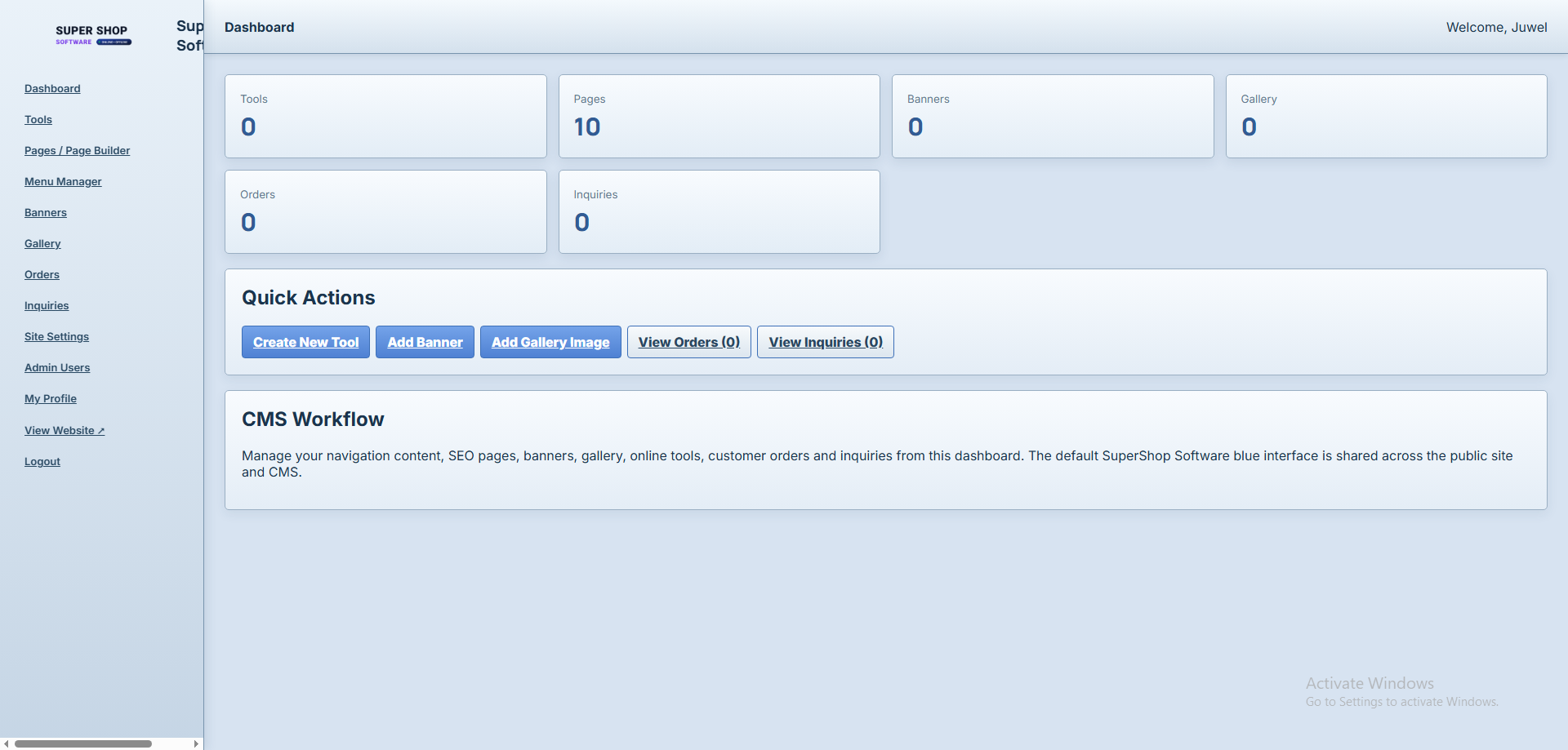 SuperShop Software ERP dashboard